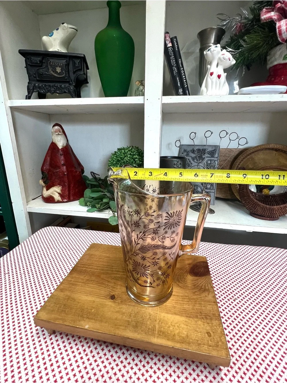 Vintage pitcher peach luster iridescent brown decor grandma core glass
